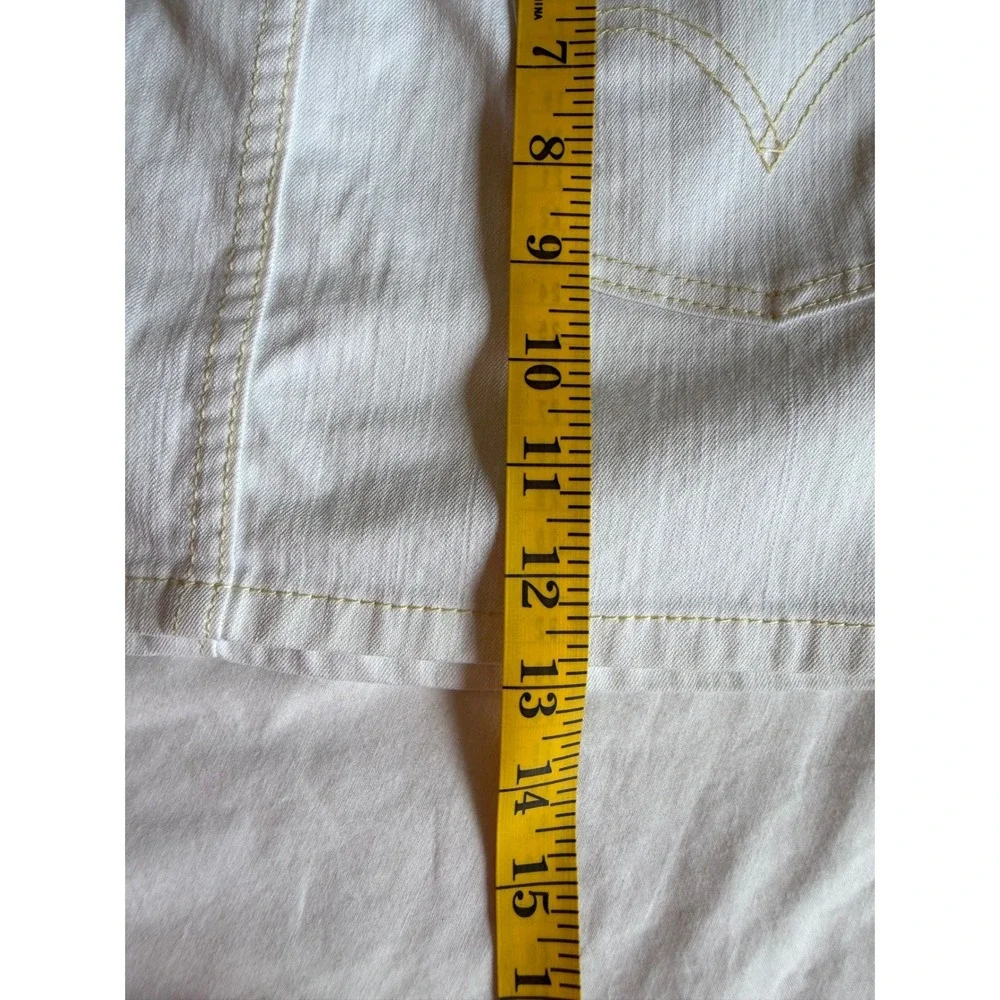 Levis Low Slouch White Denim Mini Skirt Size 3JR Low Rise Yellow Stitching
